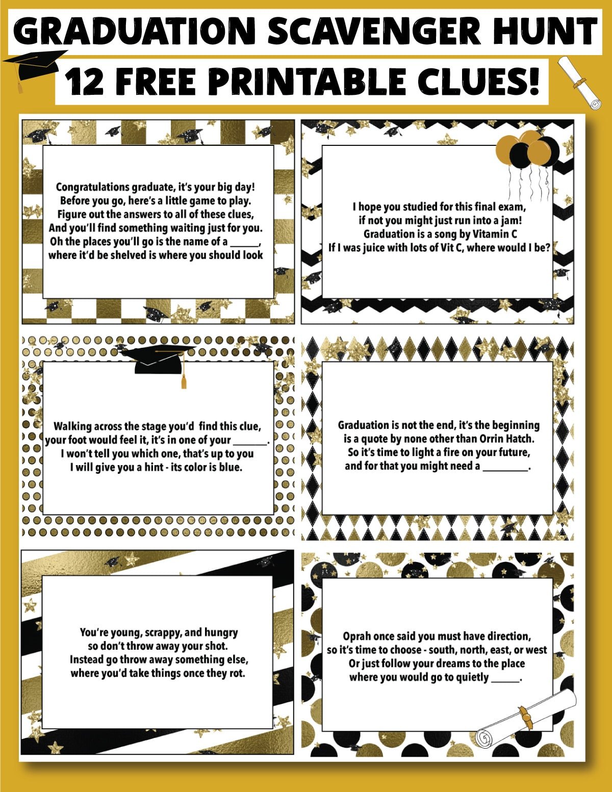 Graduation Scavenger Hunt Clues FREE Printable Play Party Plan