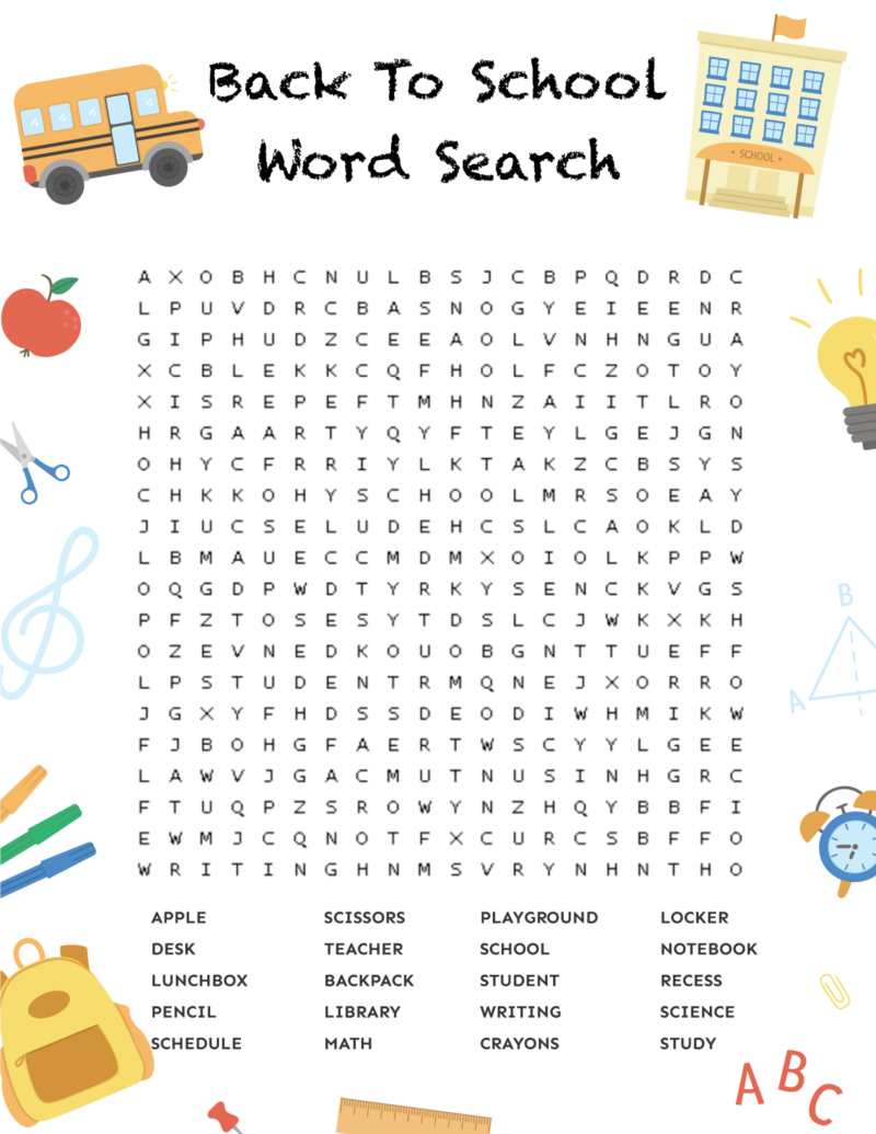 middle school word search printable