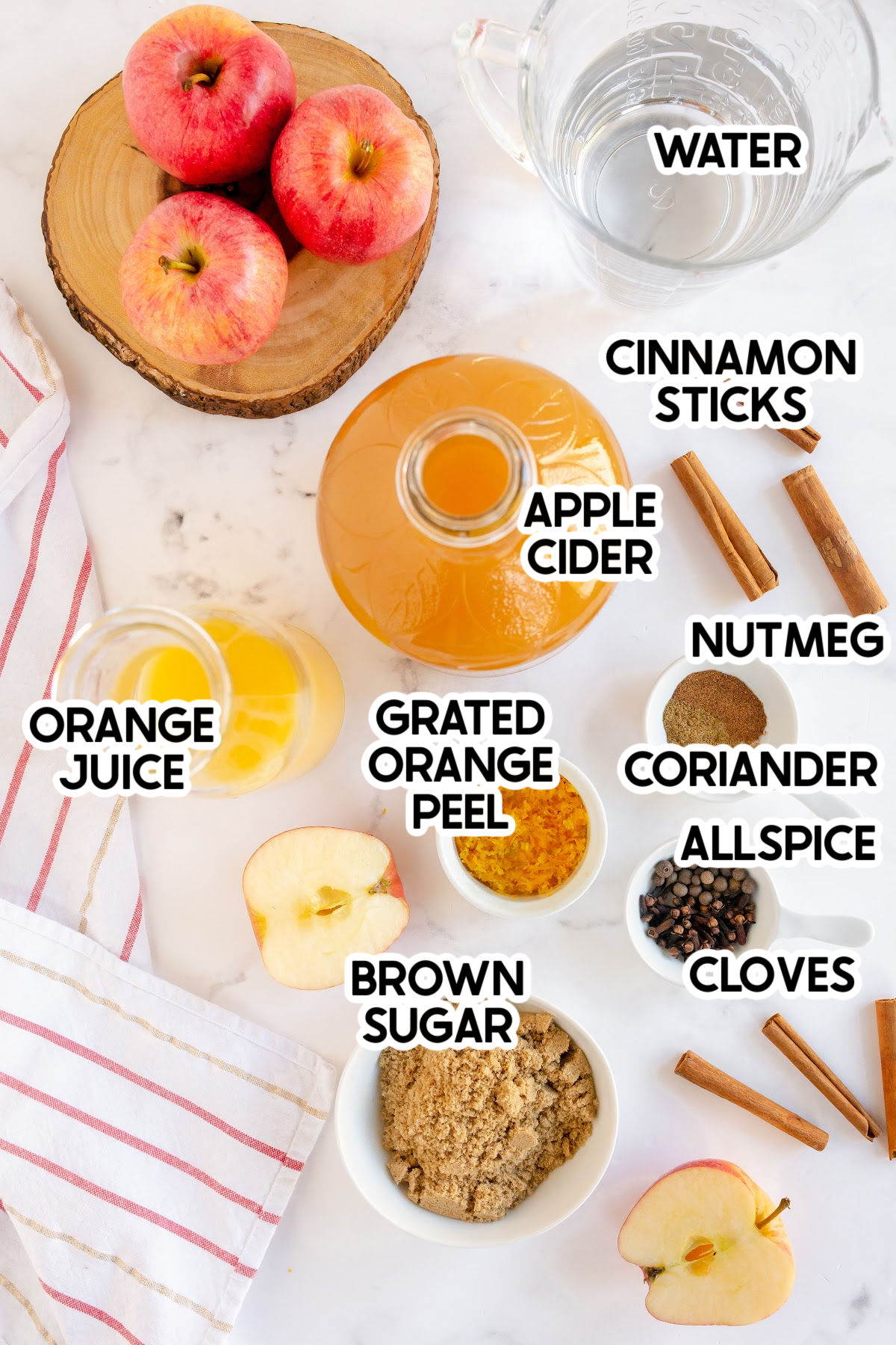spiced apple cider ingredients with labels