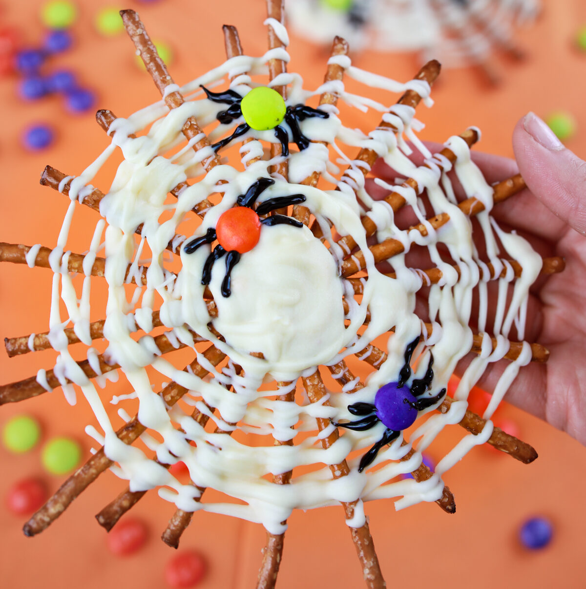 Easy Spider Web Pretzels for Halloween