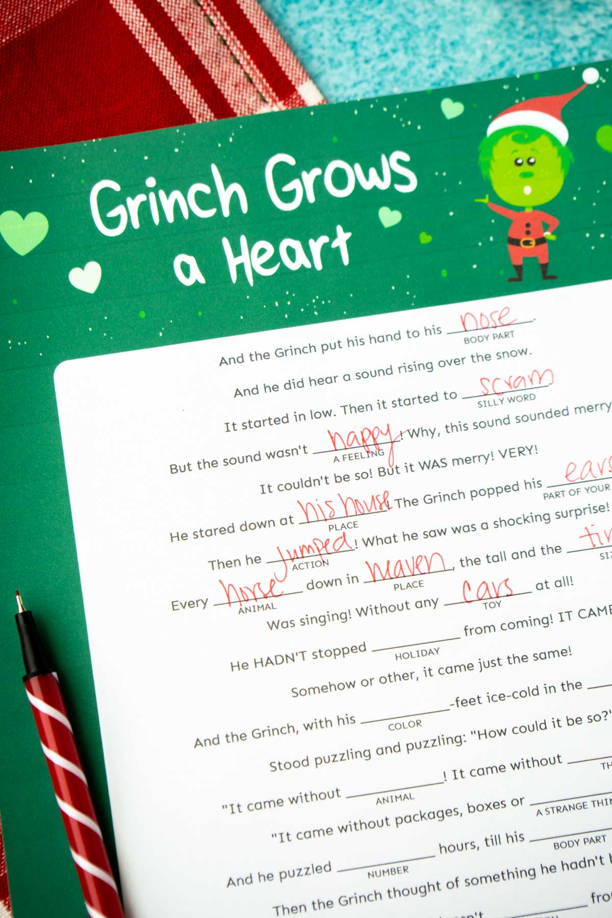 Grinch themed Christmas mad lib