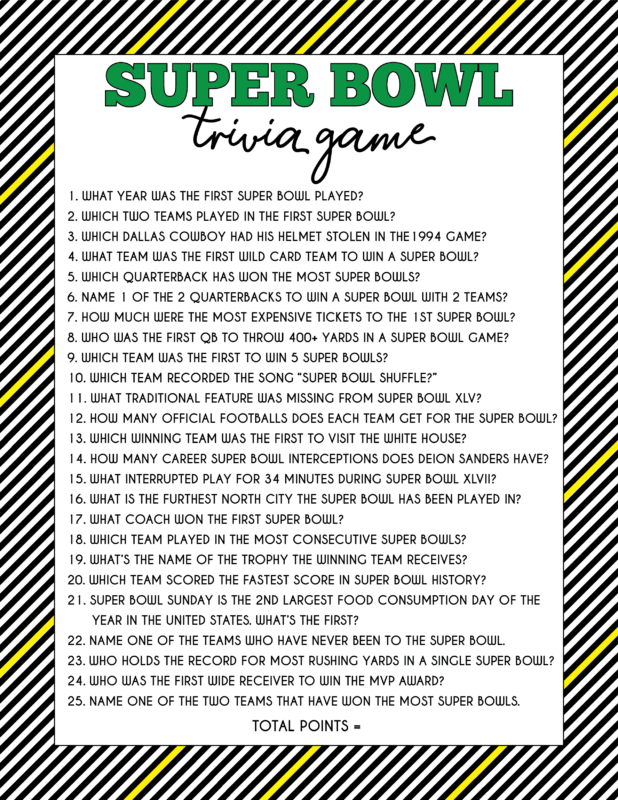 Free Printable Super Bowl Trivia Questions Game - Play Party Plan