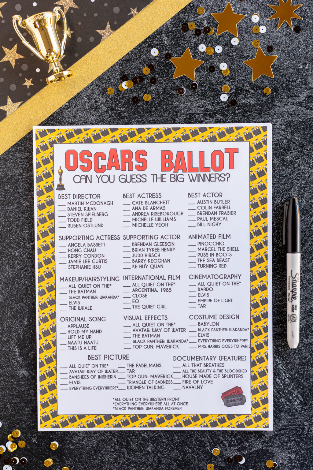 Free Printable 2023 Oscar Nominees Ballot Play Party Plan