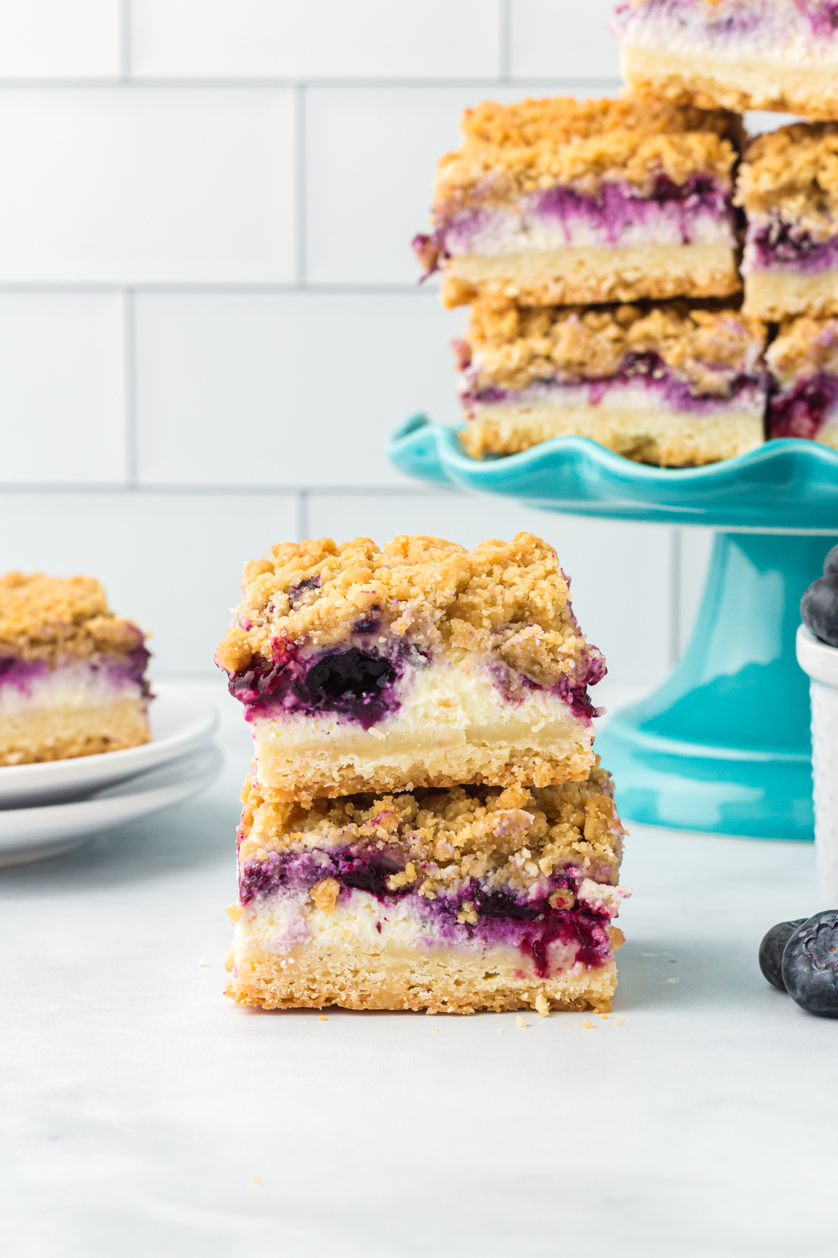 stack of two blueberry cheesecake bars