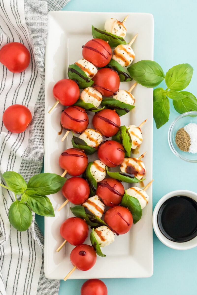Easy Caprese Salad Skewers with Balsamic Glaze - Play Party Plan