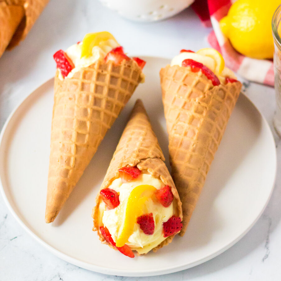 Lemon Strawberry Cheesecake Cones