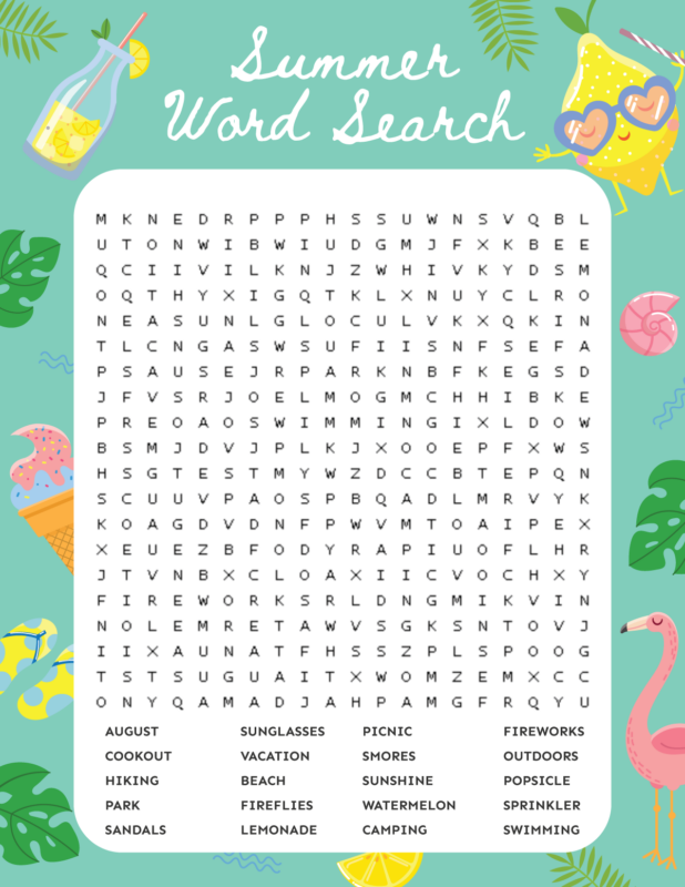 Free Printable Summer Word Search Puzzles - Play Party Plan