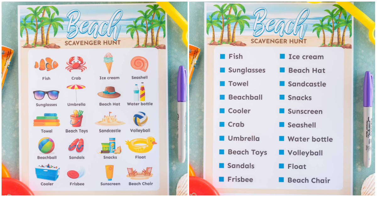 Free Printable Beach Scavenger Hunt For Kids - Play Party Plan