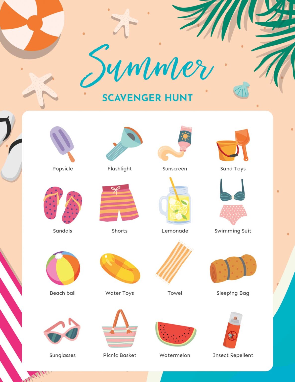 Free Printable Summer Scavenger Hunt for Kids Play Party Plan