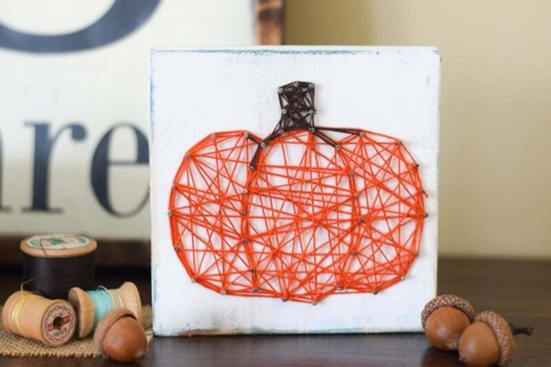 string art pumpkin table decoration