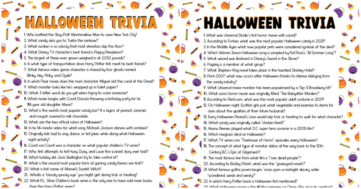 75 Fun Halloween Trivia Questions Answers Printable Play Party Plan