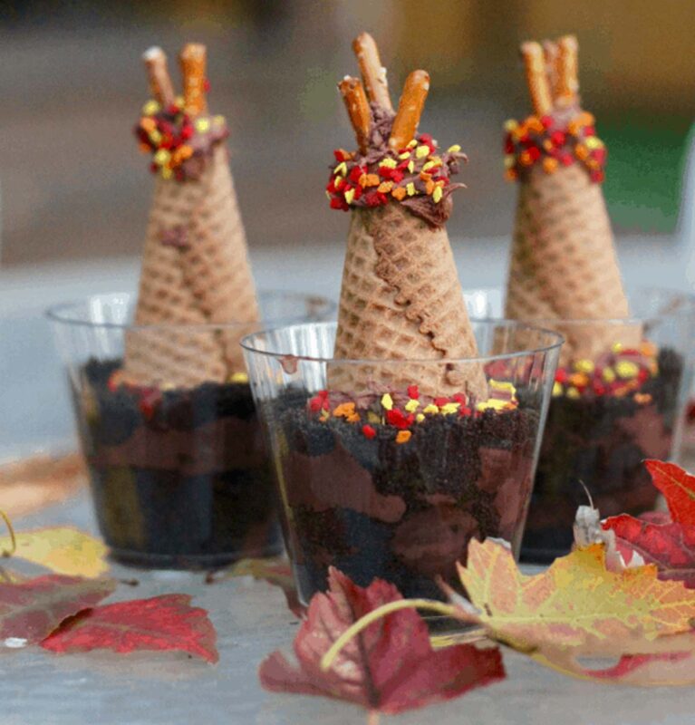 dessert cup with sugar cones decorated like tepees