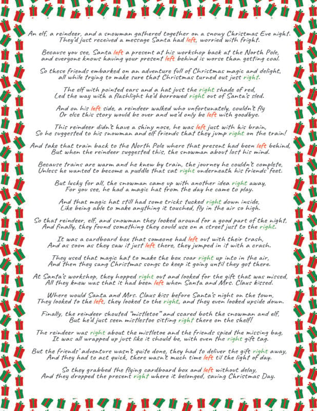 Fun Left Right Christmas Game (4 Printable Stories) - Play Party Plan