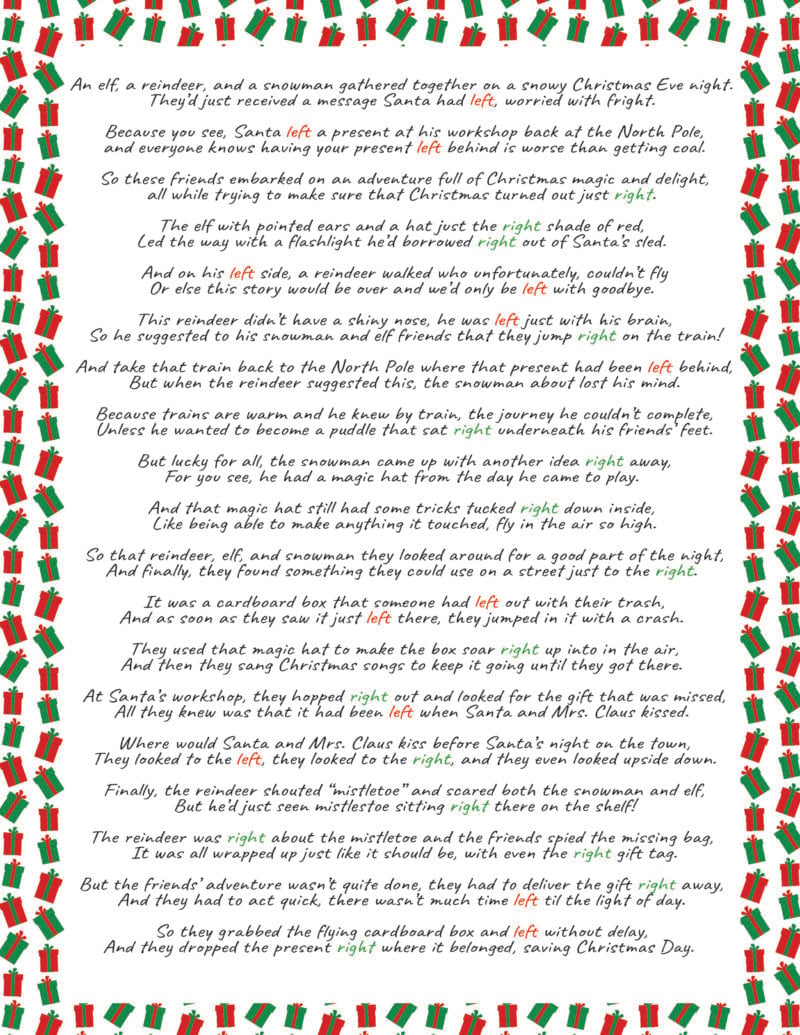 Fun Left Right Christmas Game (4 Printable Stories) - Play Party Plan