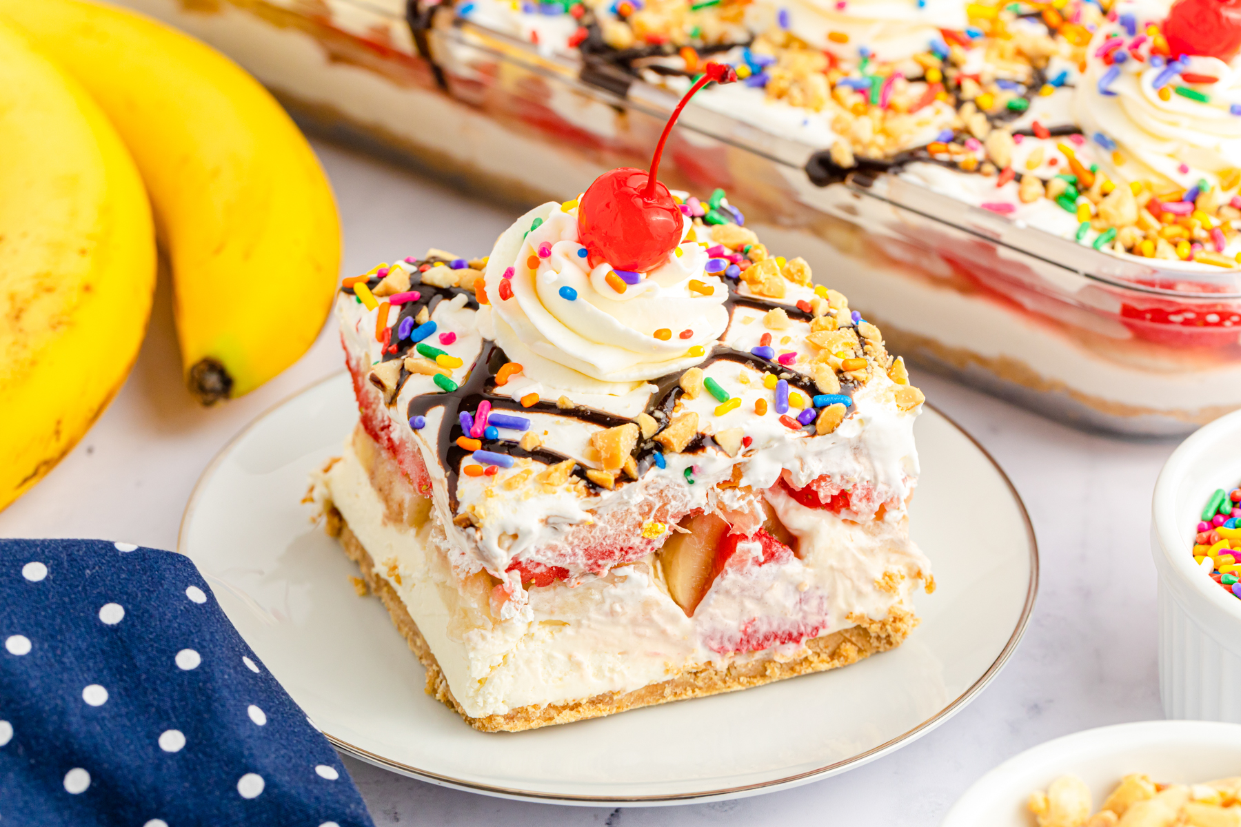 Easy No Bake Banana Split Cake Recipe Play Party Plan 6607