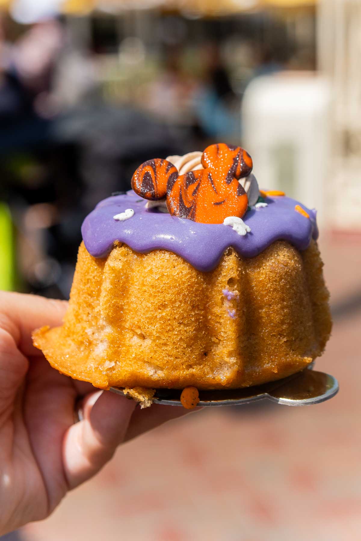 Hand holding a spiced bundt cake at Disneyland