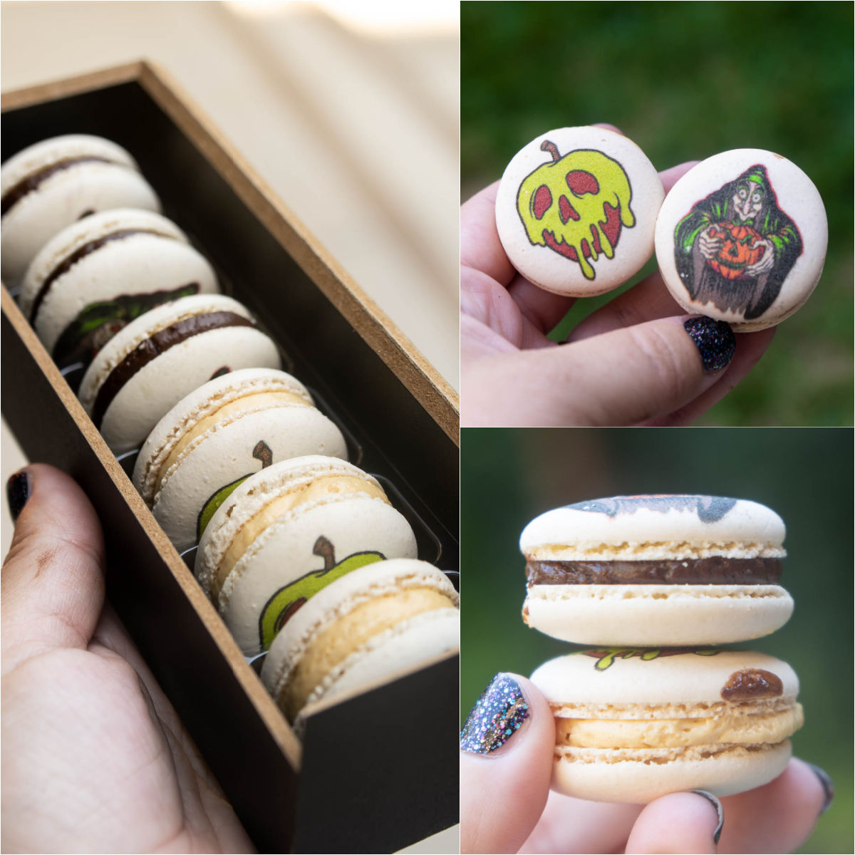 collage of images of Halloween macarons at Disneyland