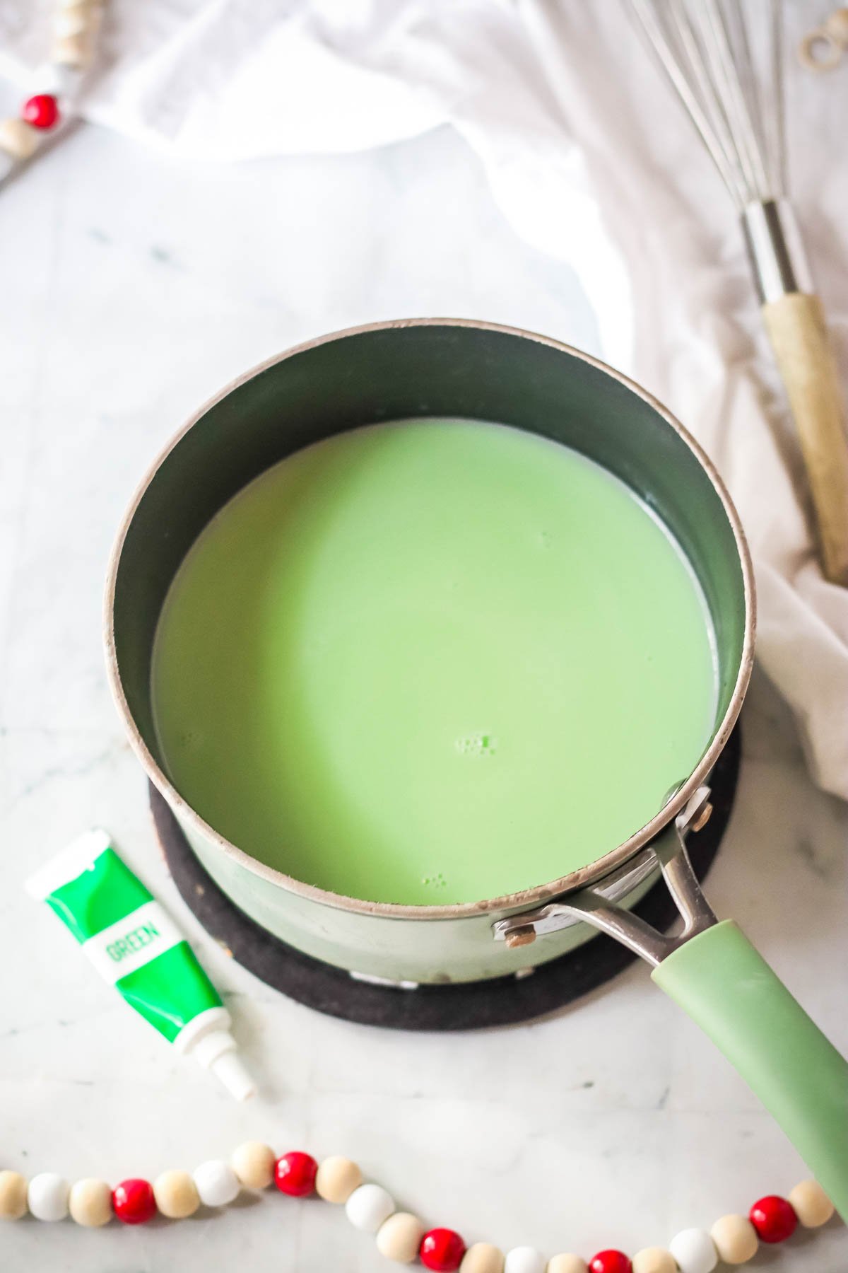 green hot chocolate in a pan