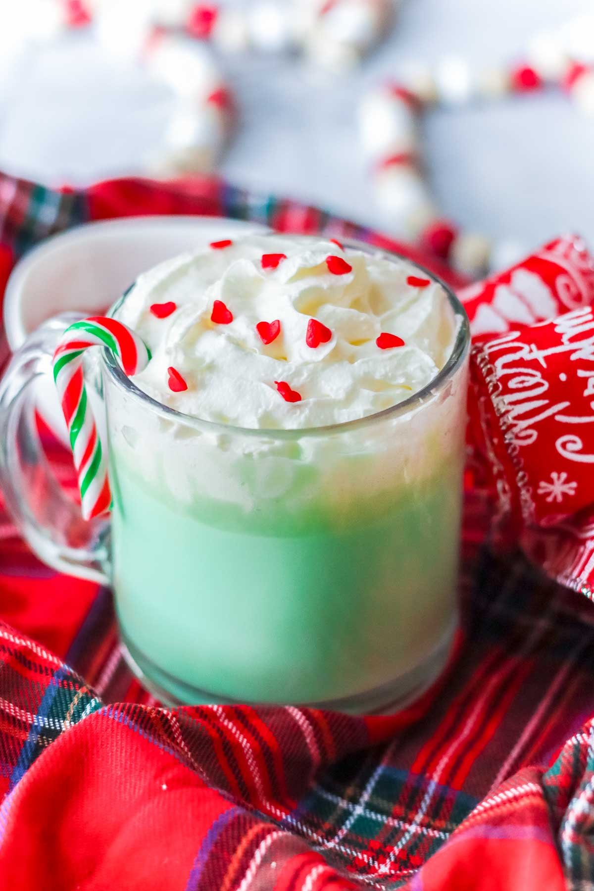 glass of Grinch hot chocolate