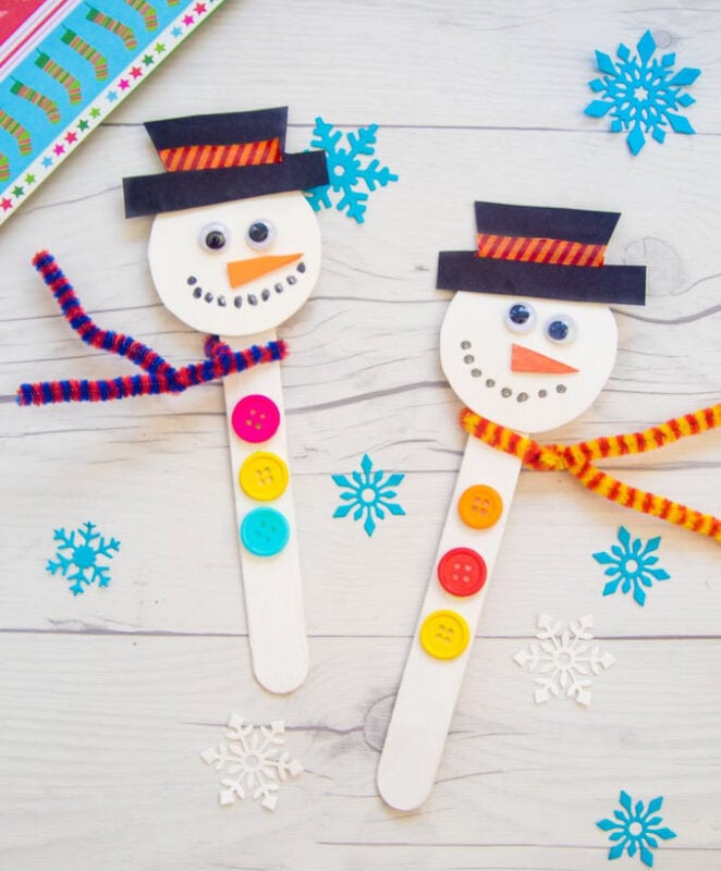 popsicle stick with small circle glued to top for snowman face