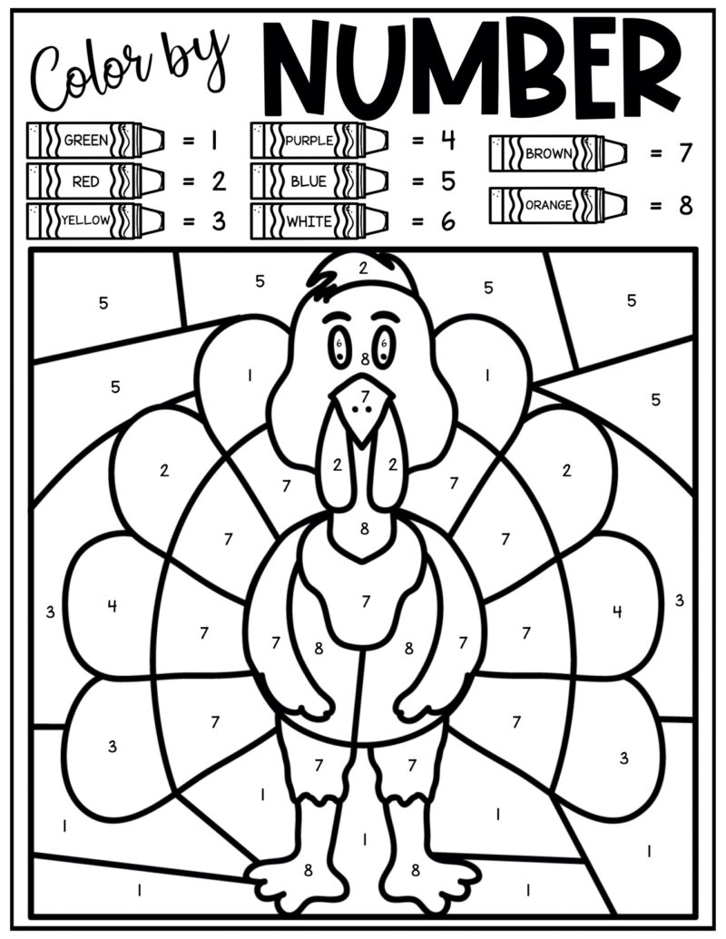 Free Thanksgiving Color by Number Pages - Play Party Plan