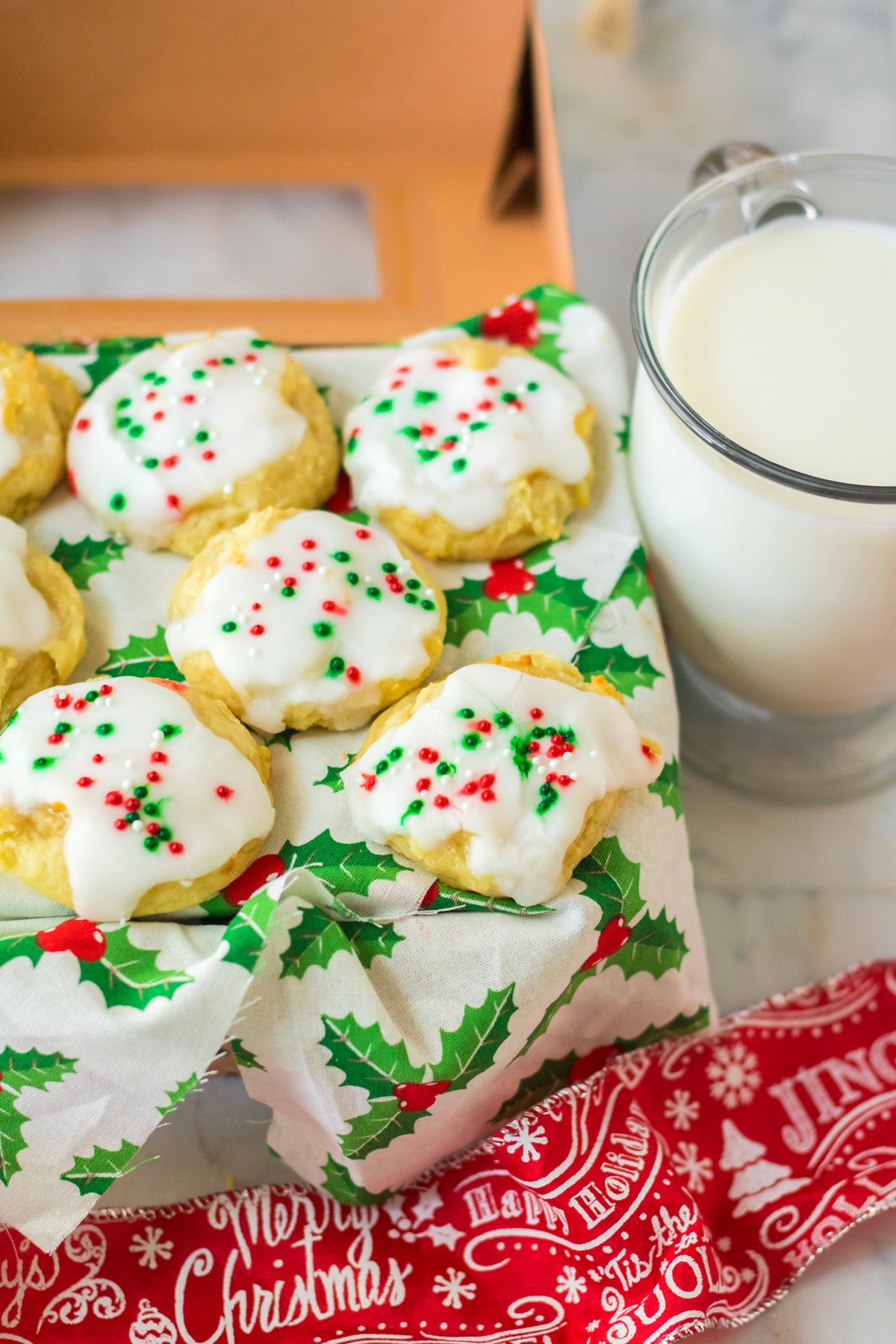 box full of Christmas lemon ricotta cookies 