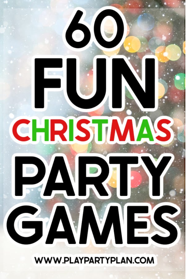 Snowy scene with the words Christmas party games on top