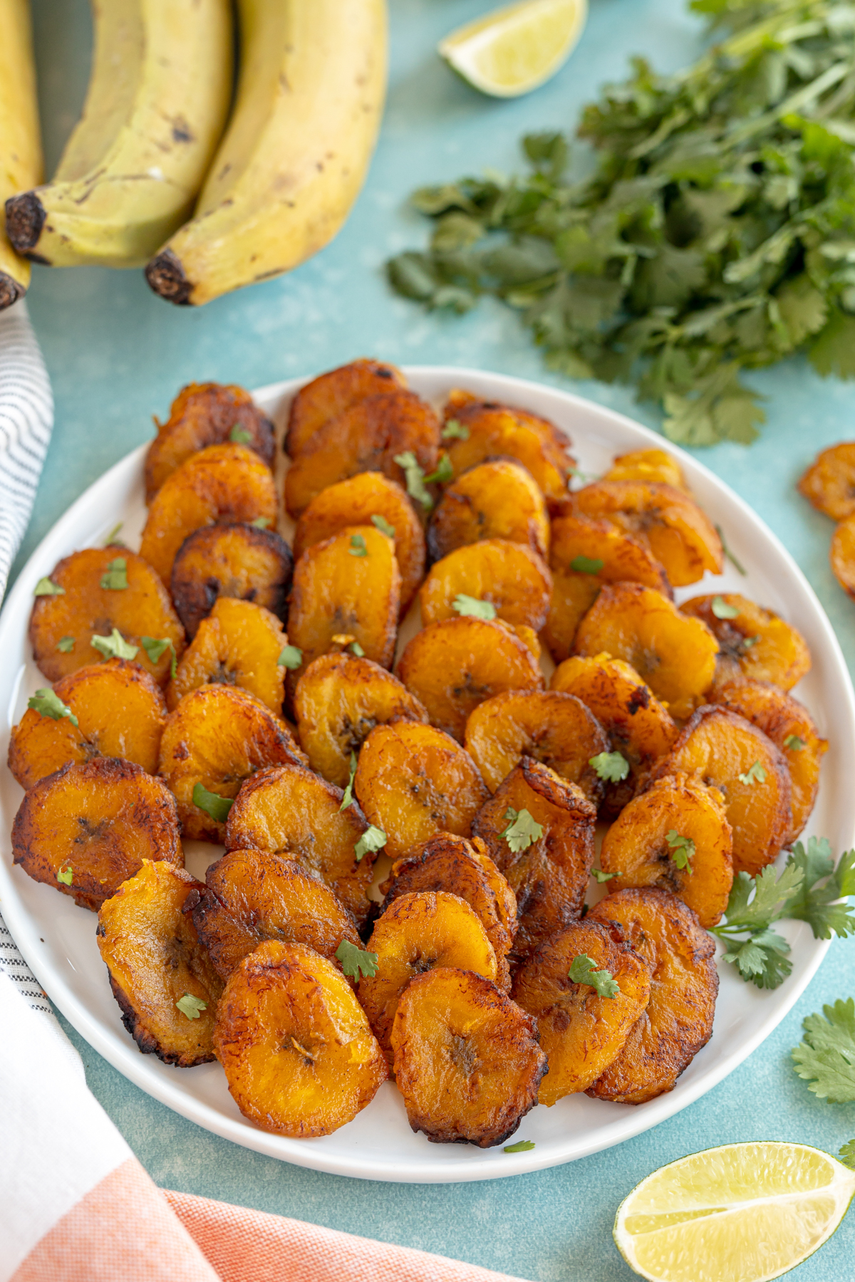 white plate filled with fried plantains