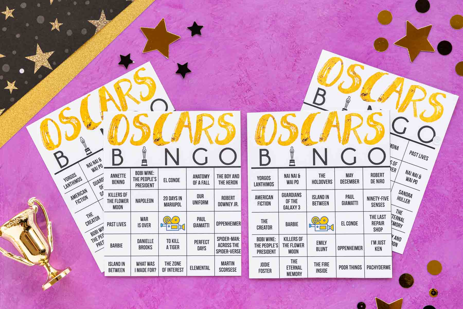 Free Printable 2024 Oscars Bingo Cards Play Party Plan