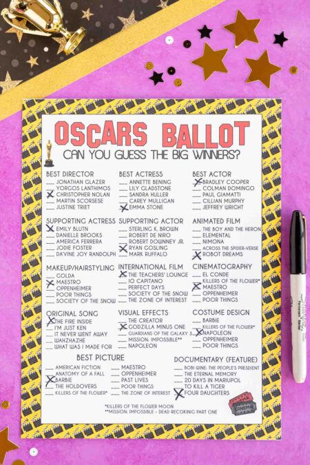 Free Printable 2024 Oscar Ballot and Nominees List - Play Party Plan