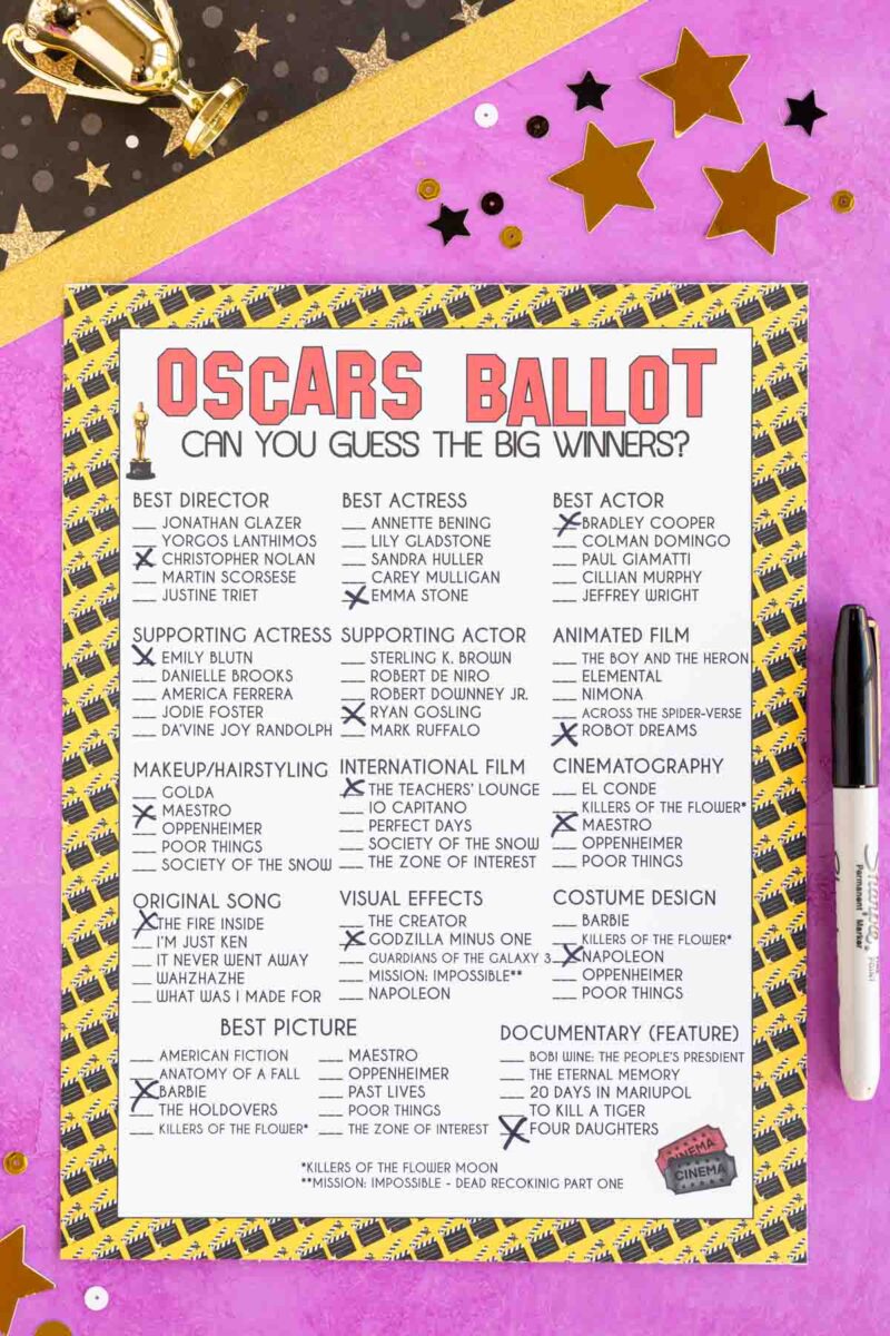 Free Printable 2024 Oscar Ballot and Nominees List Play Party Plan