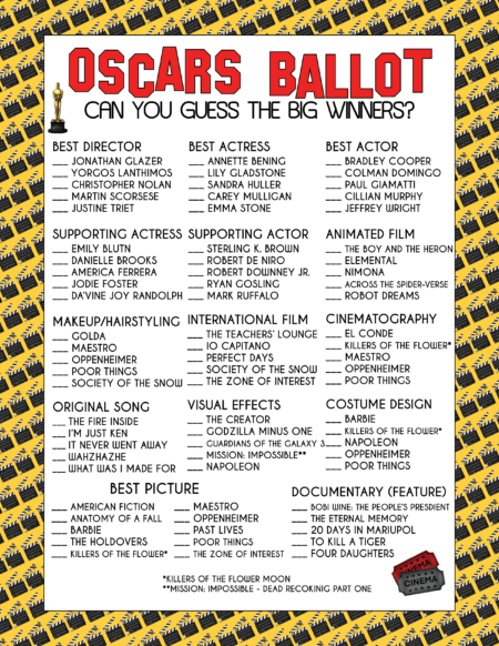 Free Printable 2024 Oscar Ballot and Nominees List - Play Party Plan