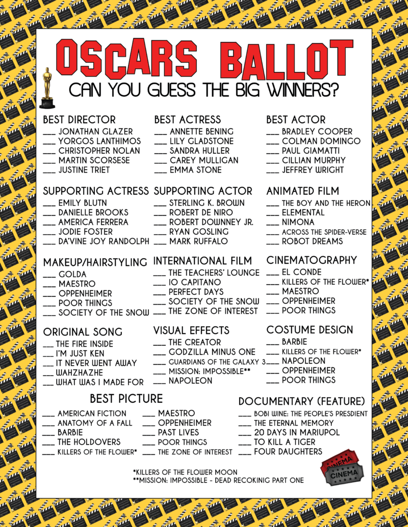 Free Printable 2024 Oscar Ballot and Nominees List Play Party Plan