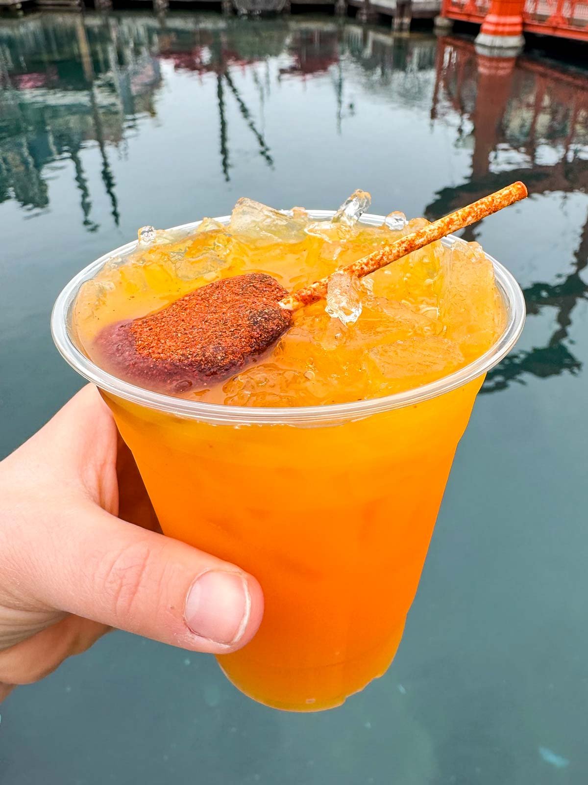 hand holding a California punch at Disneyland food and wine festival