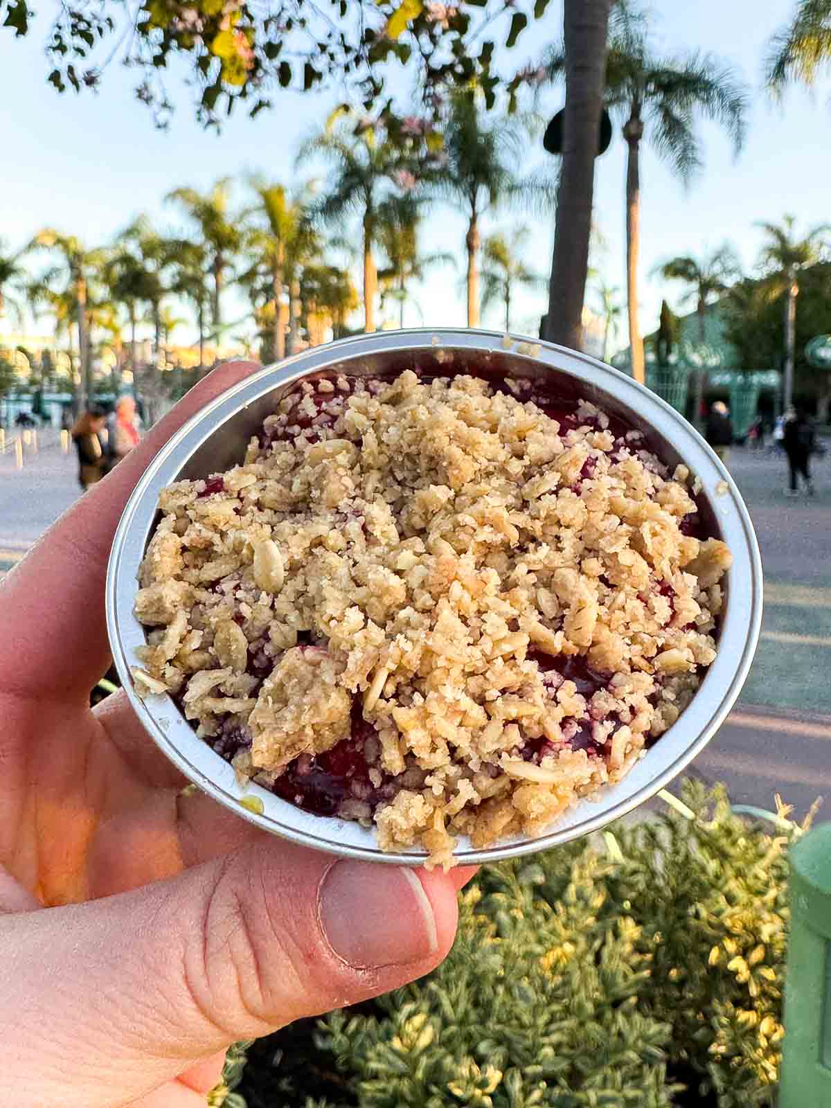 hand holding a cherry pot de creme at Disneyland