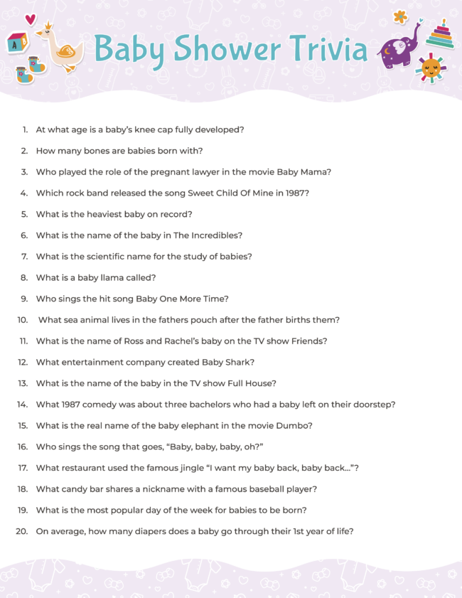 Free Printable Baby Shower Trivia Game - Play Party Plan