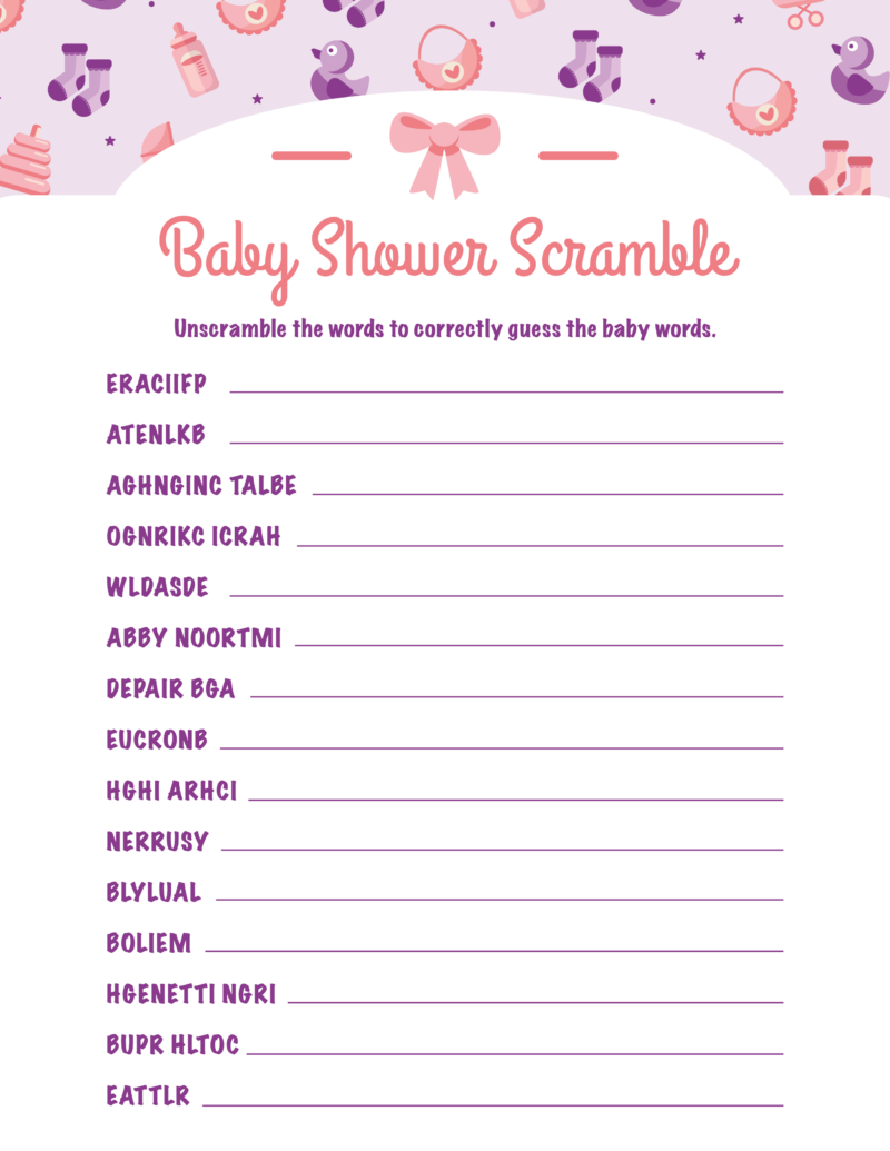 Free Printable Baby Shower Word Scramble - Play Party Plan