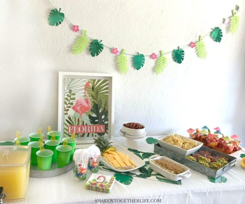 party table with cactuses hanging in the background