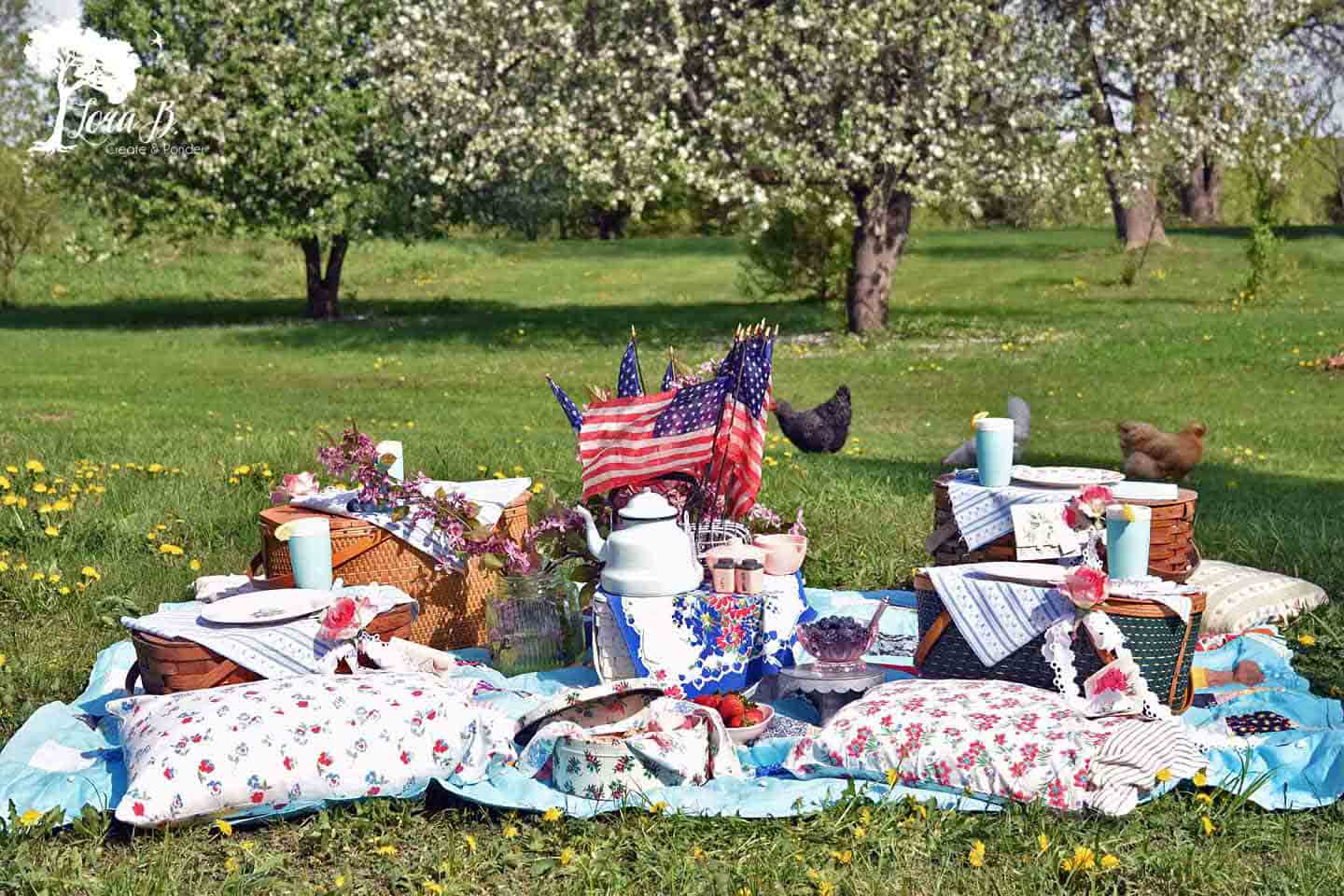 red white and blue vintage picnic party