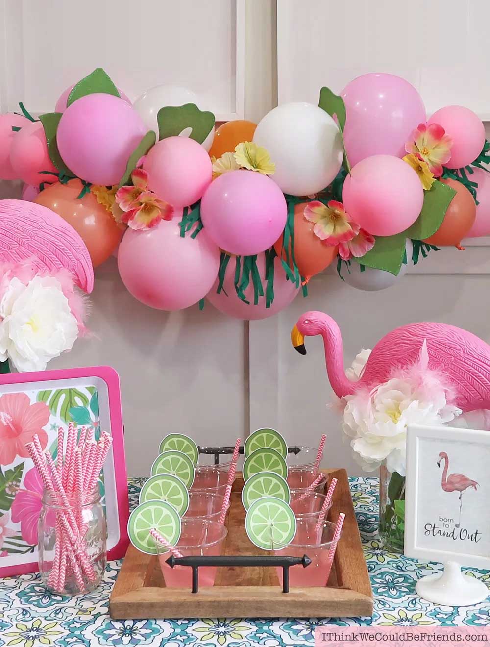 pink and green flamingo party table