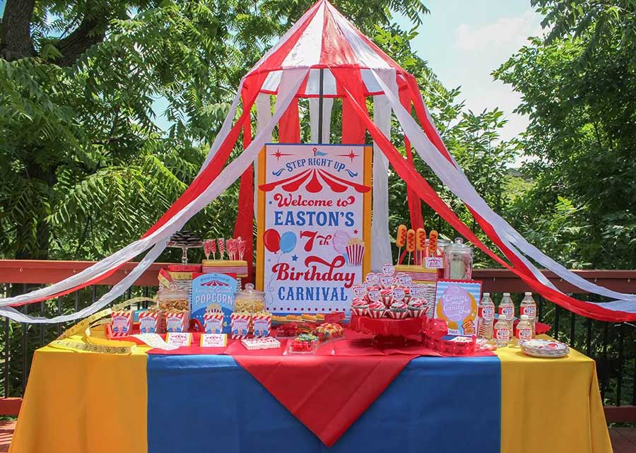 summer circus themed party setup