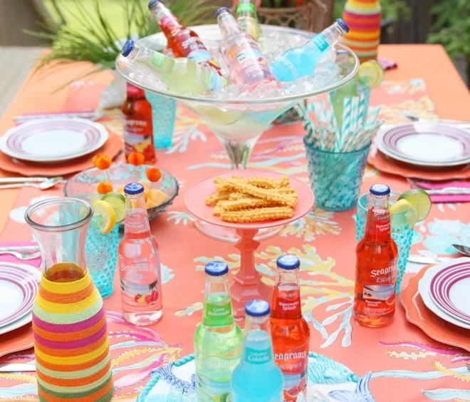 pink and blue sunset party table