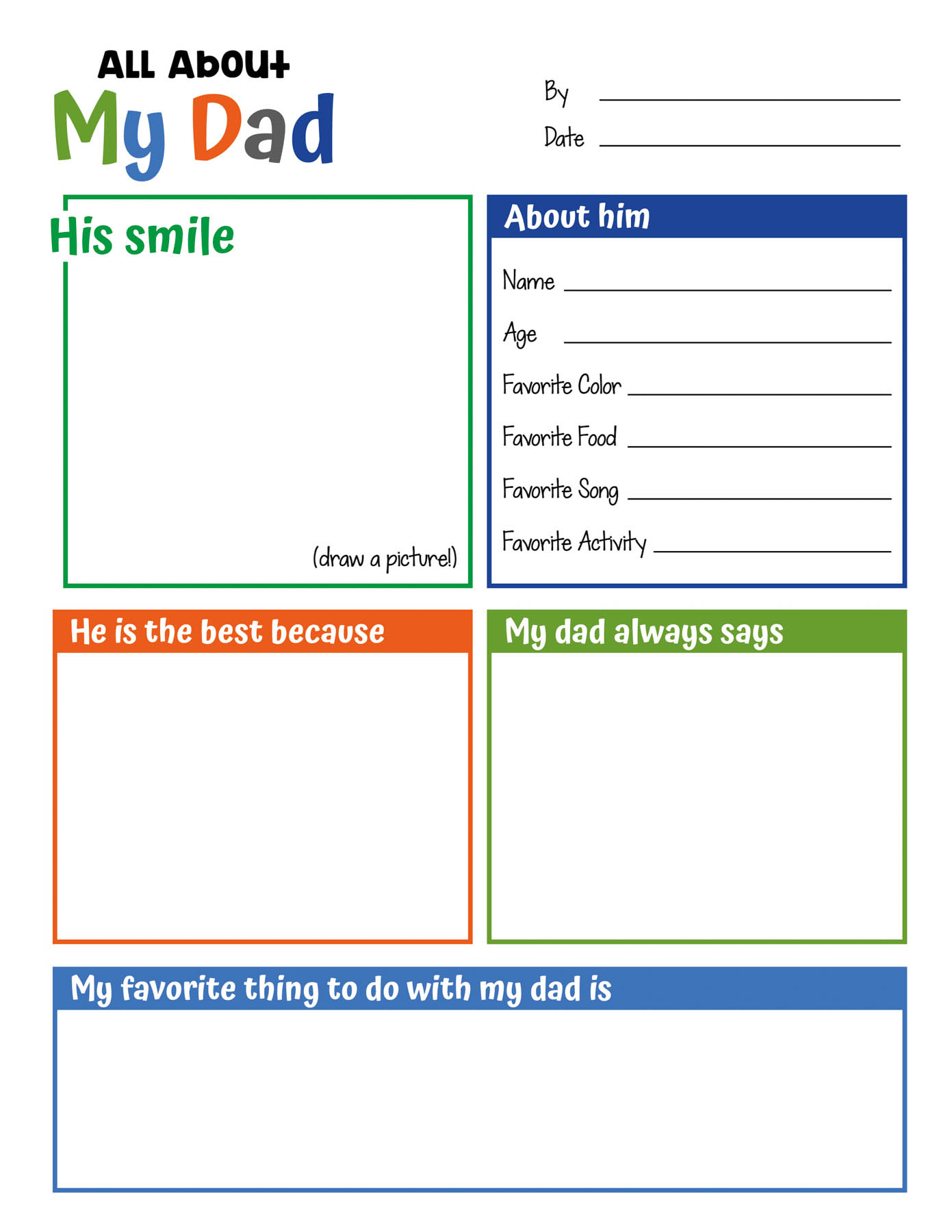 all about dad printable that's blank