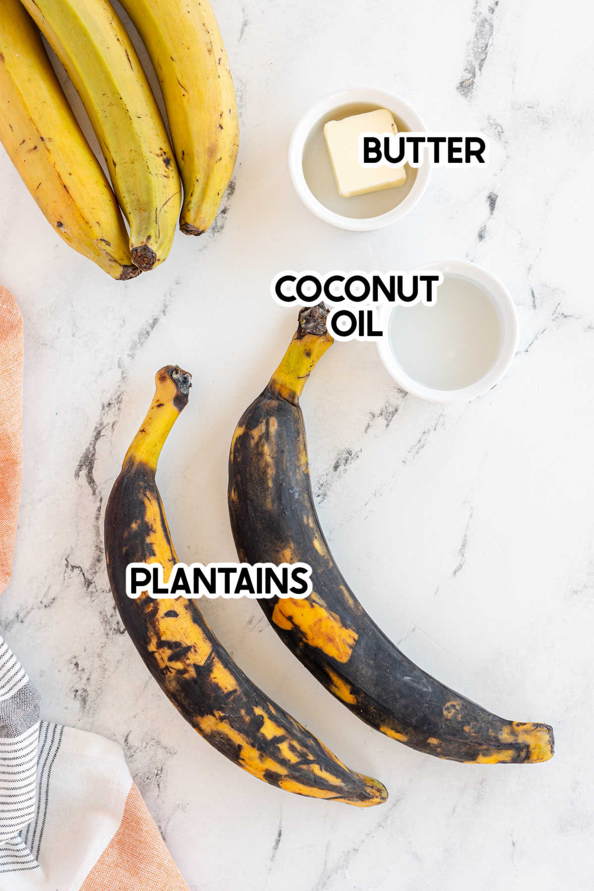ingredients in fried sweet plantains with labels