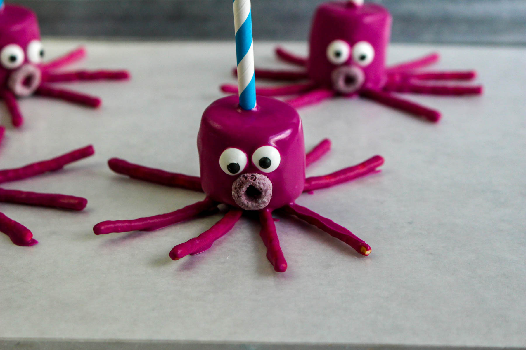 purple octopus marshmallow pop on a straw