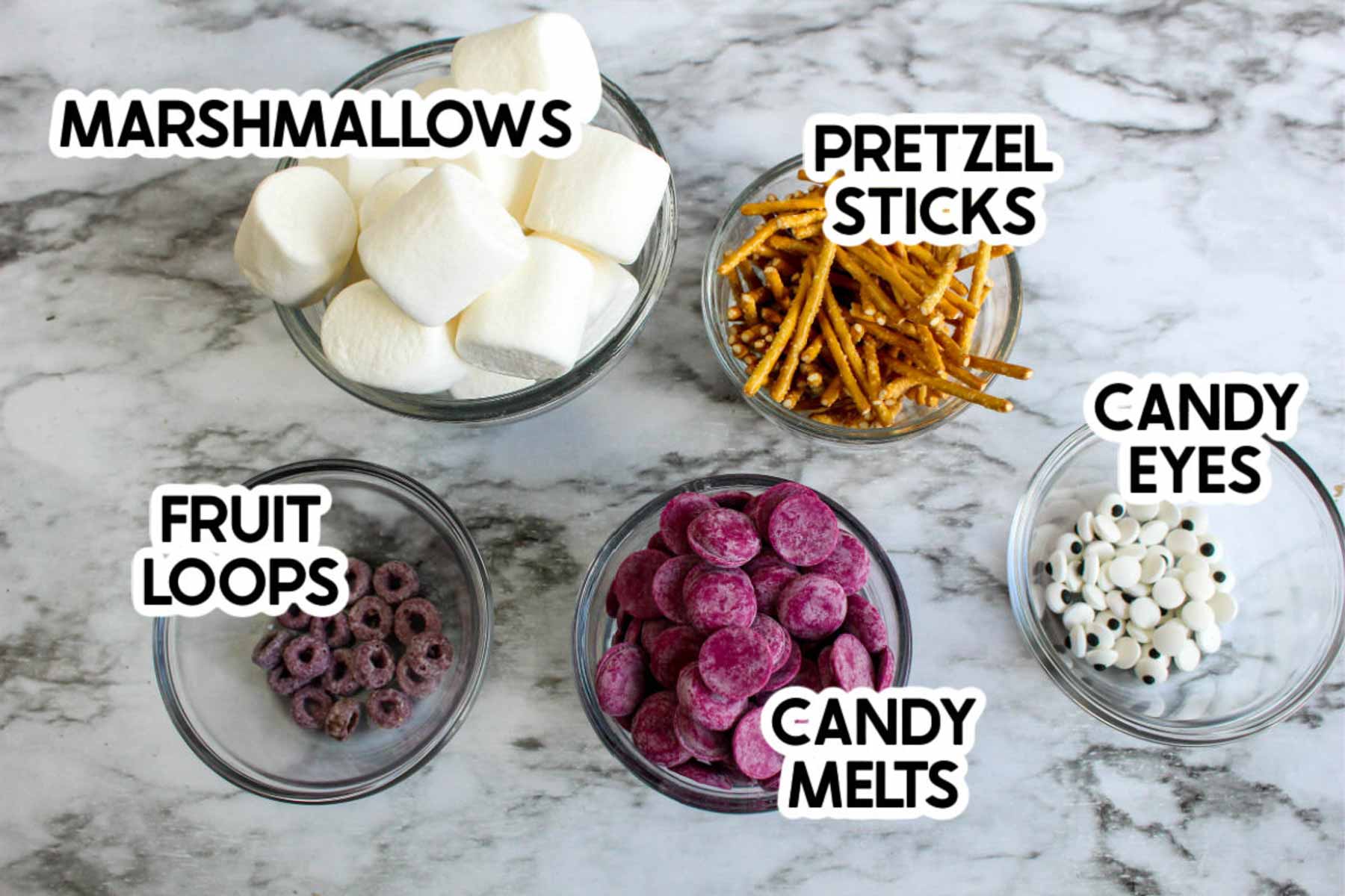 ingredients in marshmallow pops with labels