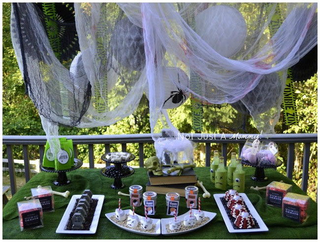 zombie themed food on a green table setting