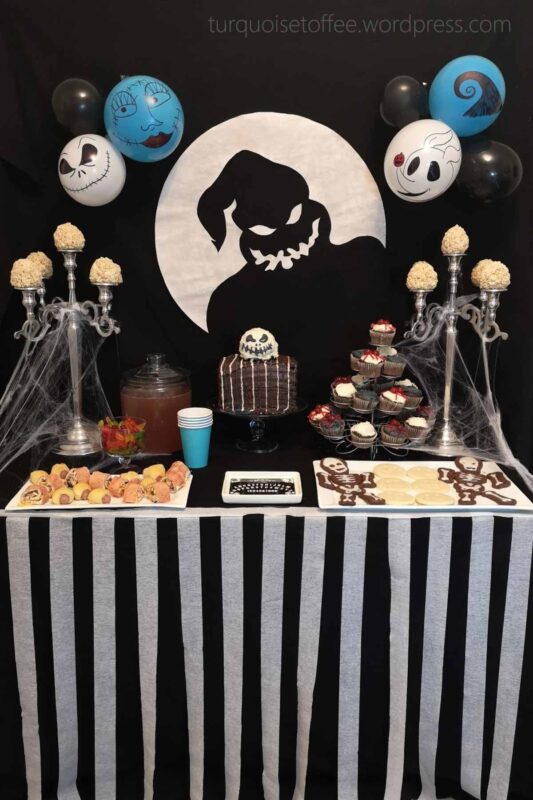 nightmare before christmas themed food and table setting