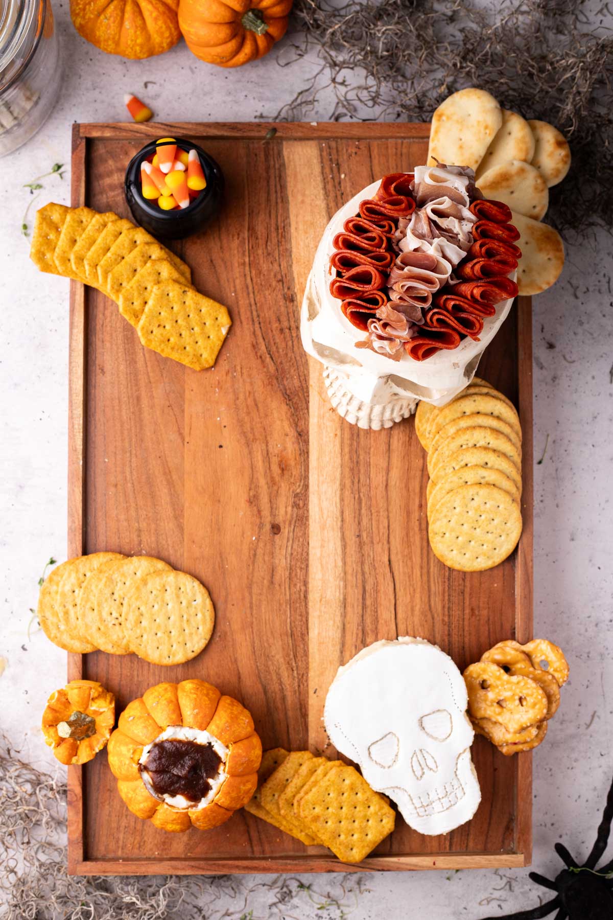 crackers on a Halloween charcuterie board