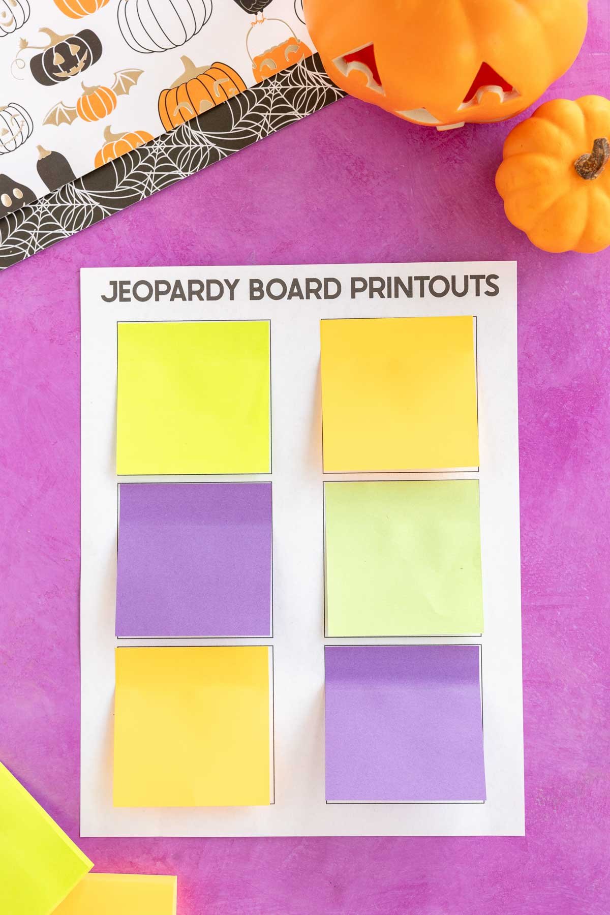 colored post-its on a white sheet of paper